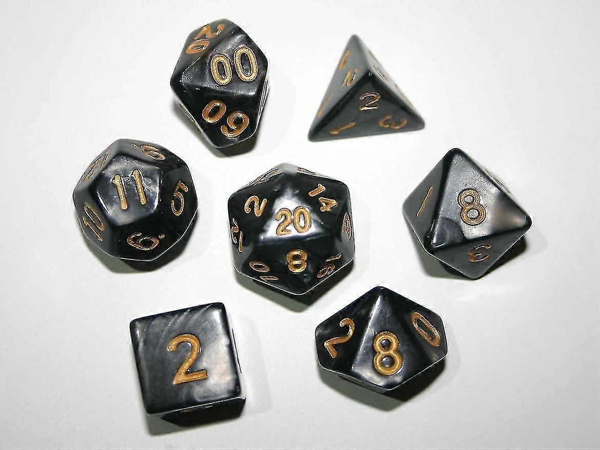 Σετ Πολυδιτσετών Μαργαριταριών - Κάρβουνο - 7 ζάρια κανονικού μεγέθους για D&amp και άλλα Rpgs