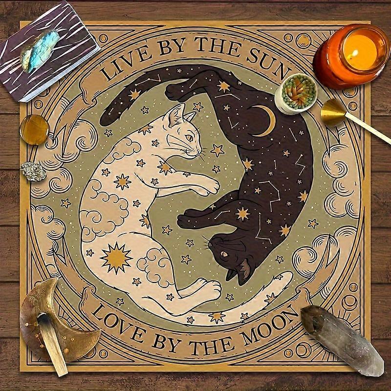 Sun & Moon Cat Altar Cloth - Starry Celestial Design, 100% Polyester for Tarot & Divination