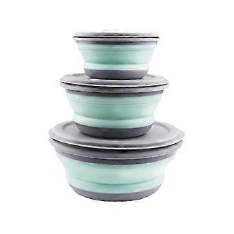 Conjunto de 3 tigelas dobráveis para acampamento, recipientes portáteis de silicone para cozinha, para viagens e acampamento ao ar livre