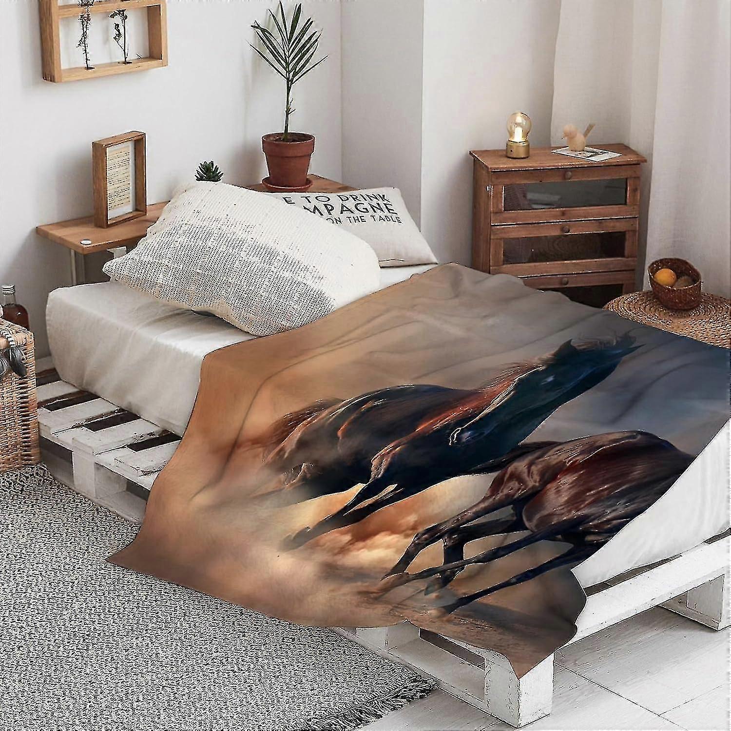 Blanket Warm Soft Two Beautiful Horse Run In Desert Dust Throw Blanket,winter Warm Sofa Bed Throw Bed Picnic Blanket Throw Over Soft Plush Garden Cosy
