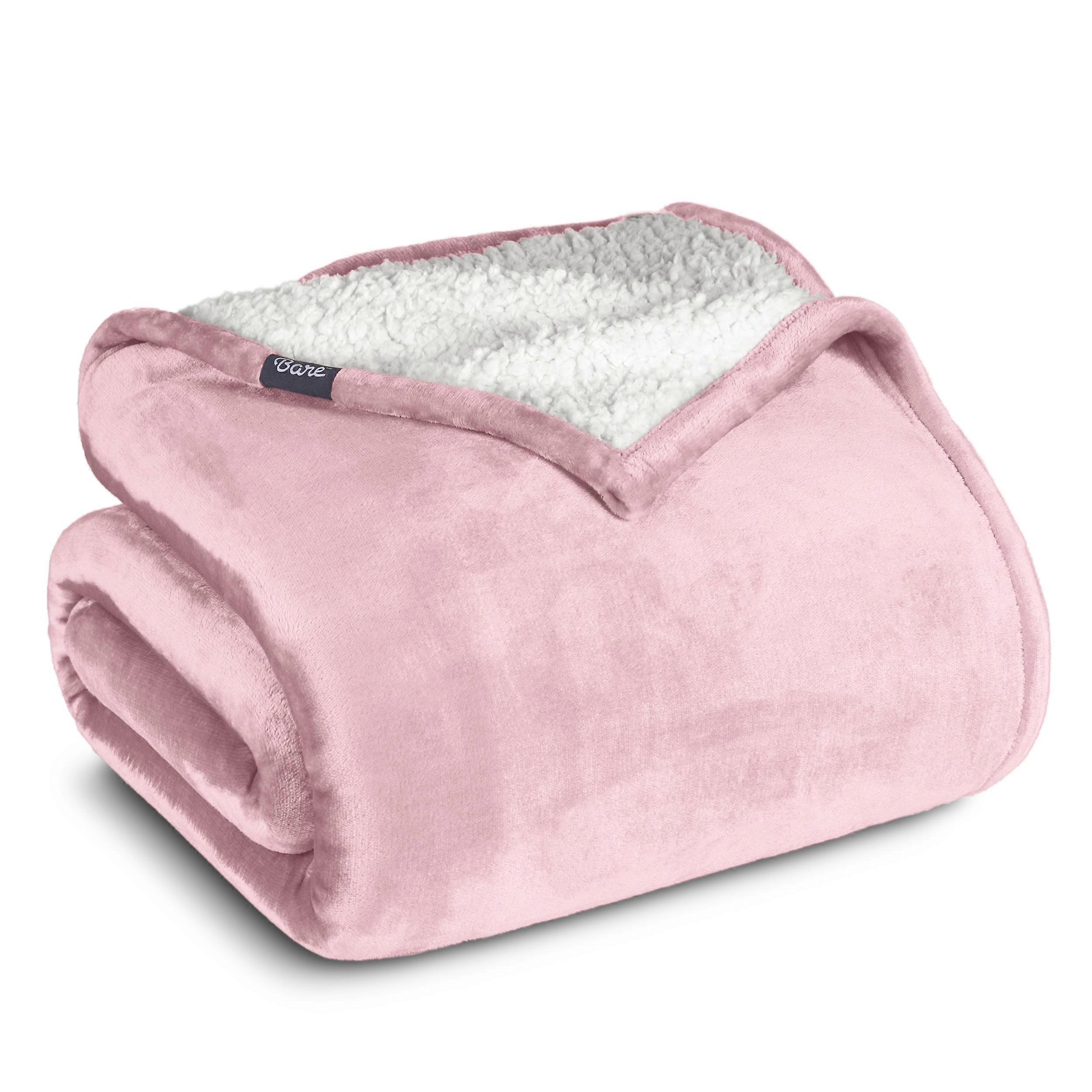 Bare Home Plush Sherpa Bed Blanket - Fluffy & Soft - Reversible - Lightweight - Full/Queen, Light Pink