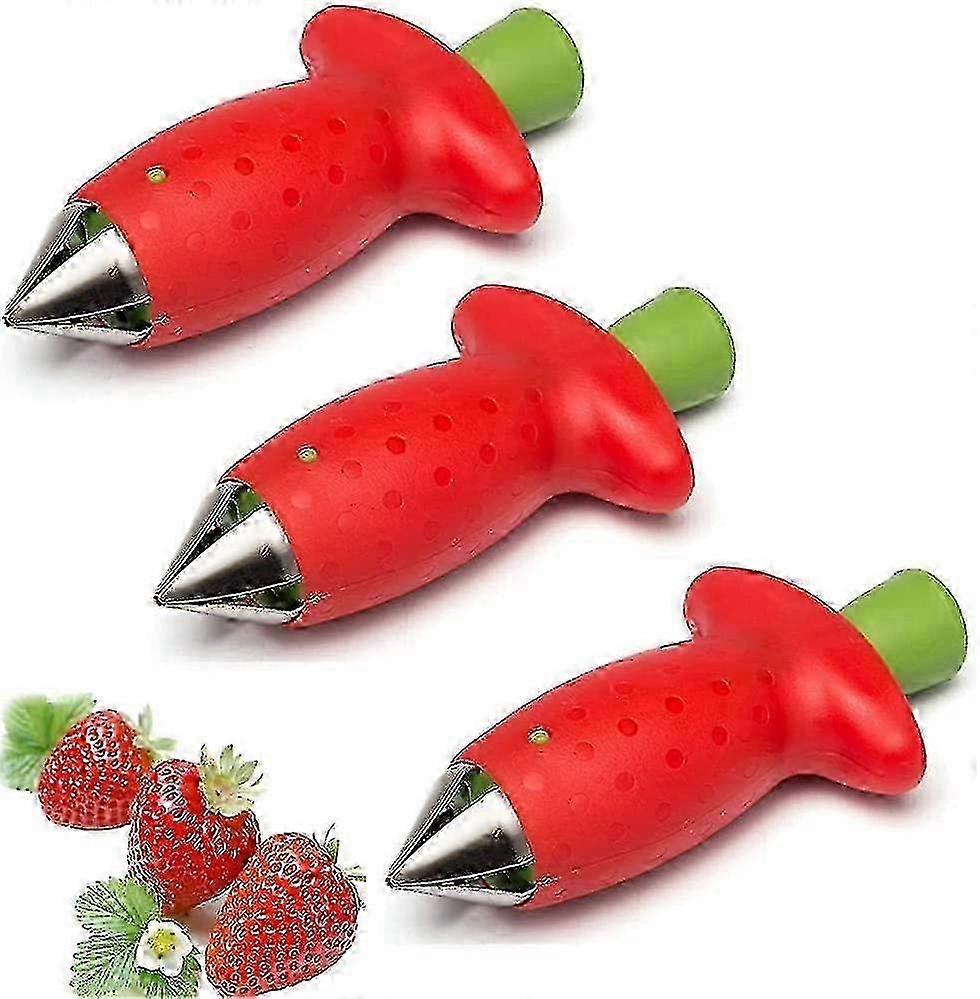 3-Pack Red Fruit Corer for Strawberry Hulling and Tomato Coring