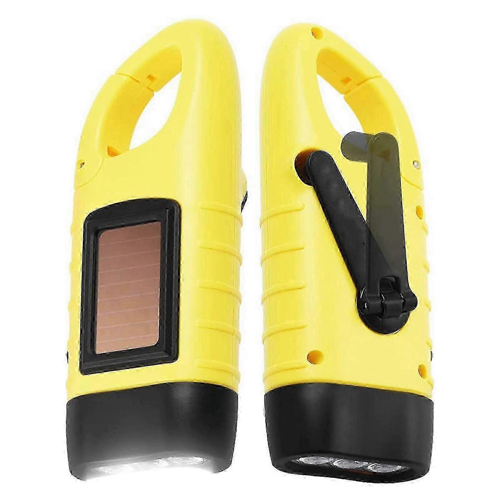 LED Portable Flashlight: Multi-Function Solar Charging Manual Torch for Camping & Emergency Yellow Light