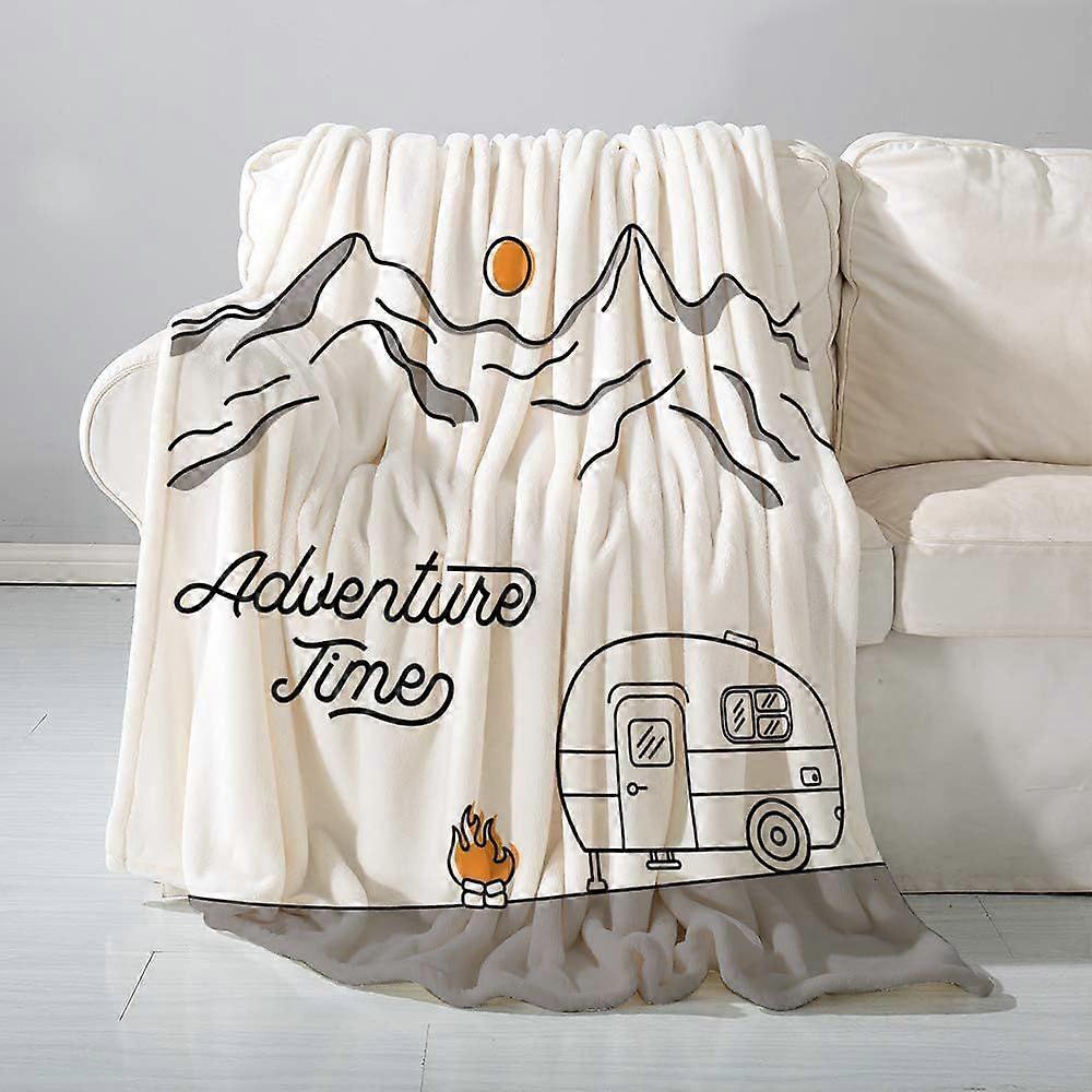 flannel tæpper, vej med retro camper på bjergene Line Style Trip Van Vintage Aktivitet, Kaster til sofa Fluffy tæppe Sengekast f soveværelse, Co