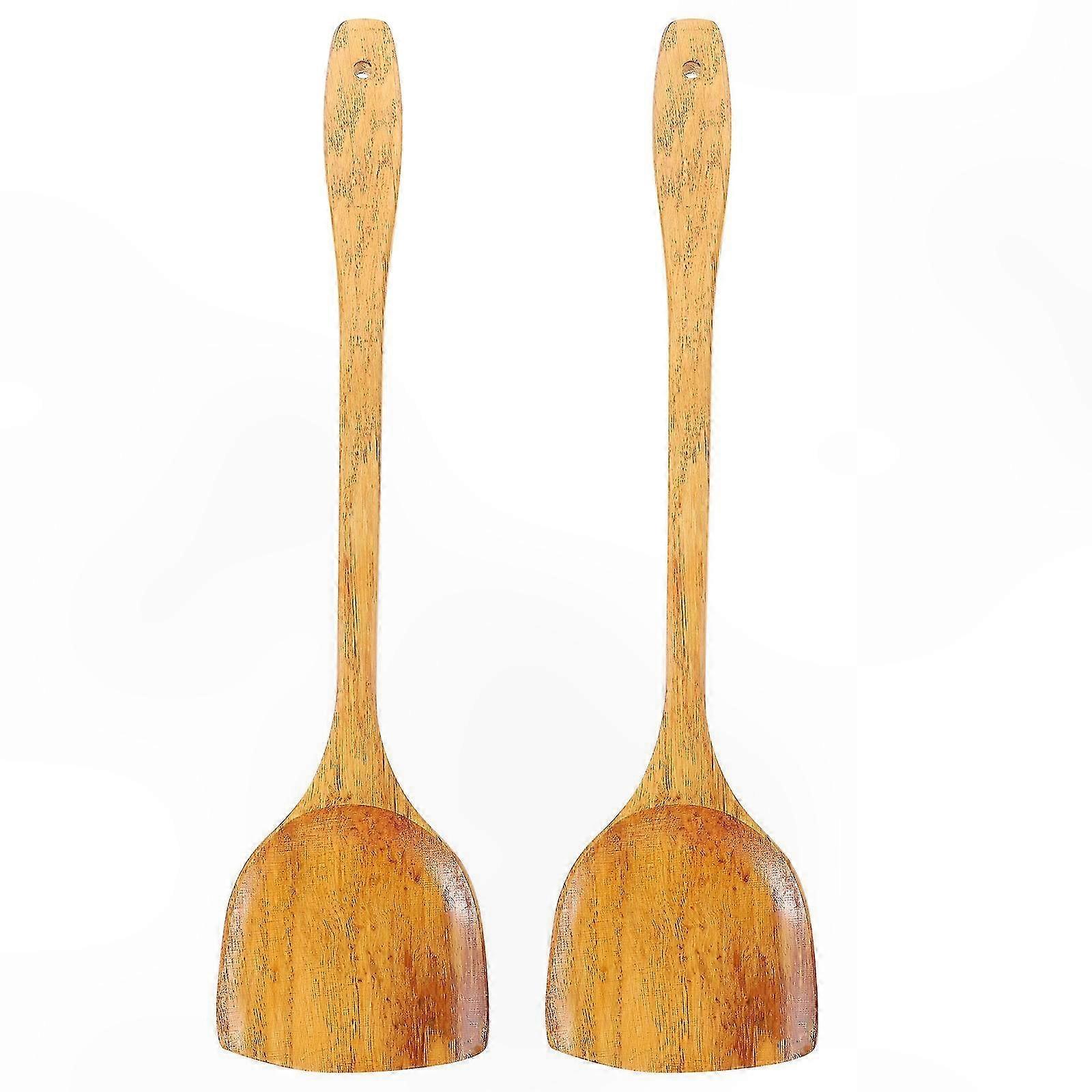 2-Pack Wooden Spatulas with Long Handles, Non-Stick Kitchen Utensils for Cooking and Baking Accessories