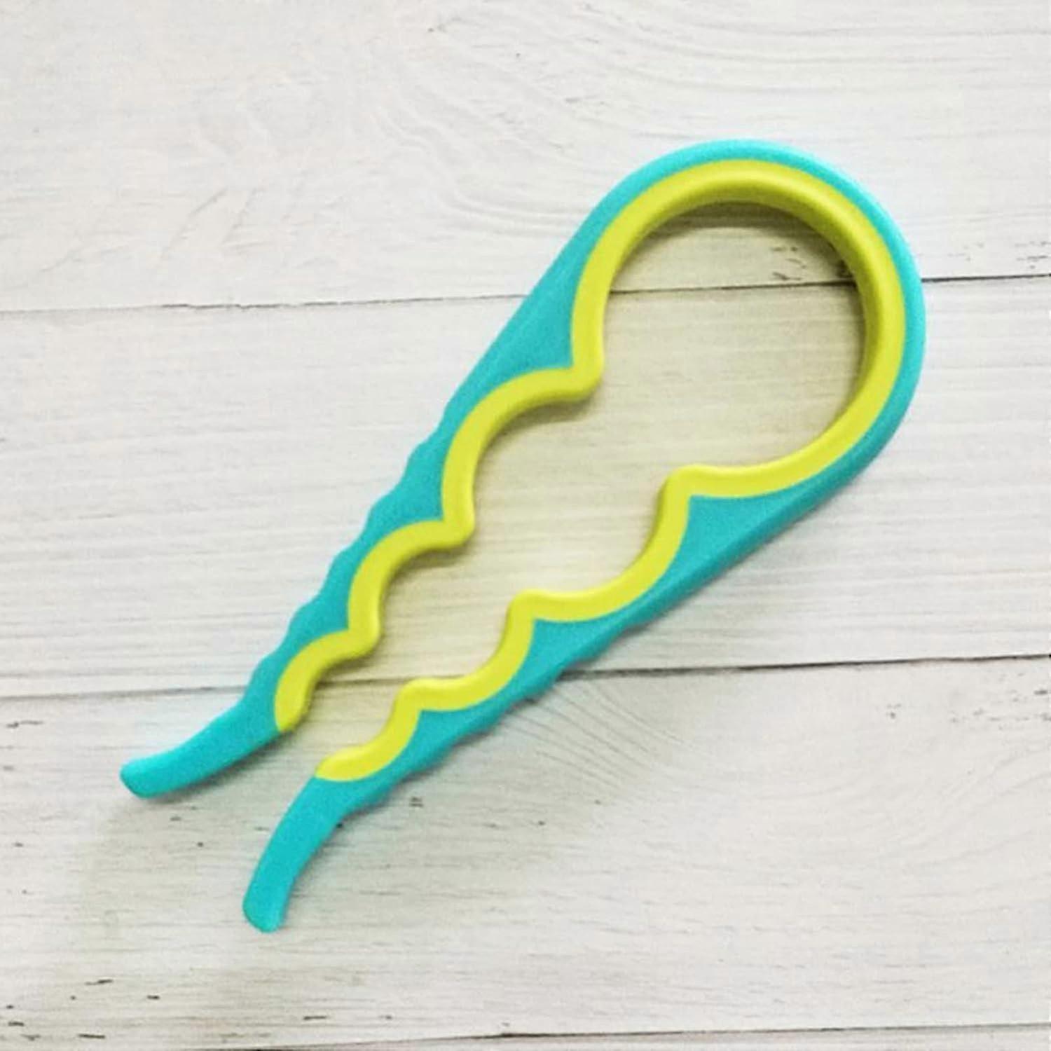 Improved 4-in-1 Lid Jar Opener - Non-Slip Grip Wrench for Bottles, Screw Caps & Cans - Multi-Purpose Kitchen Gadget