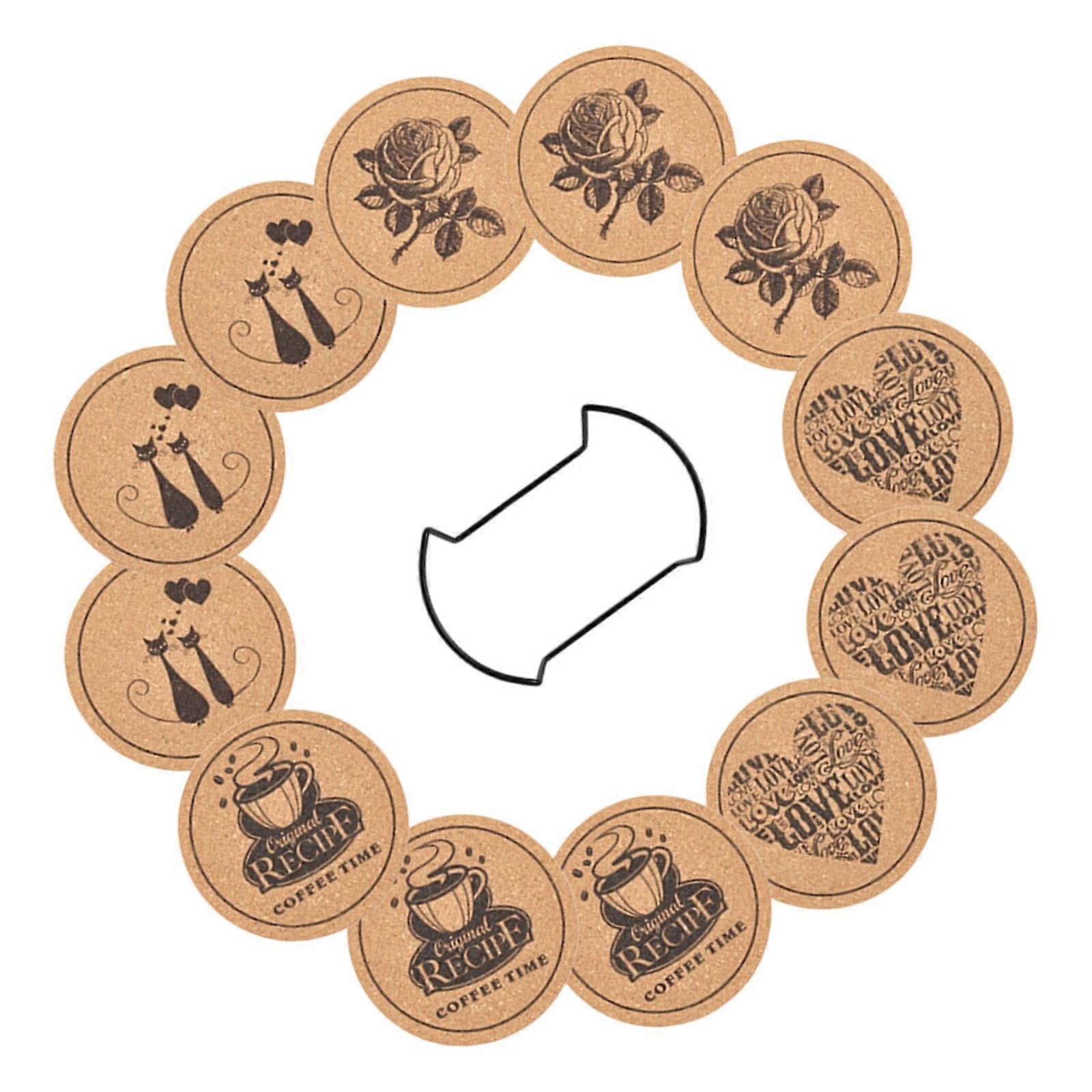 Set of 12 User Friendly Round Coasters Thermal Insulation Scratch Prevention Cork Drink Pad Dining Accessories Multicolor