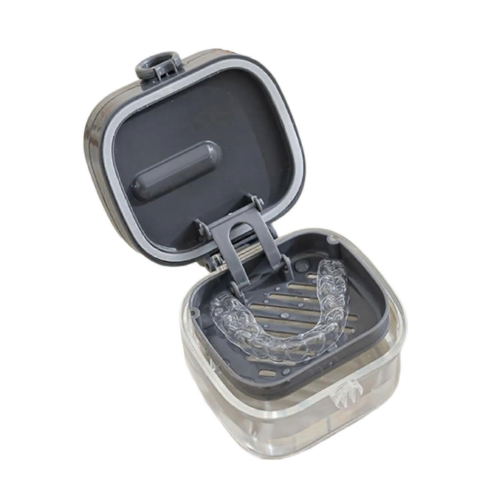 Retainer Case For Dentures And Aligners Secure Locking Designs Dental Storage Container Easy to Cleaning  grey