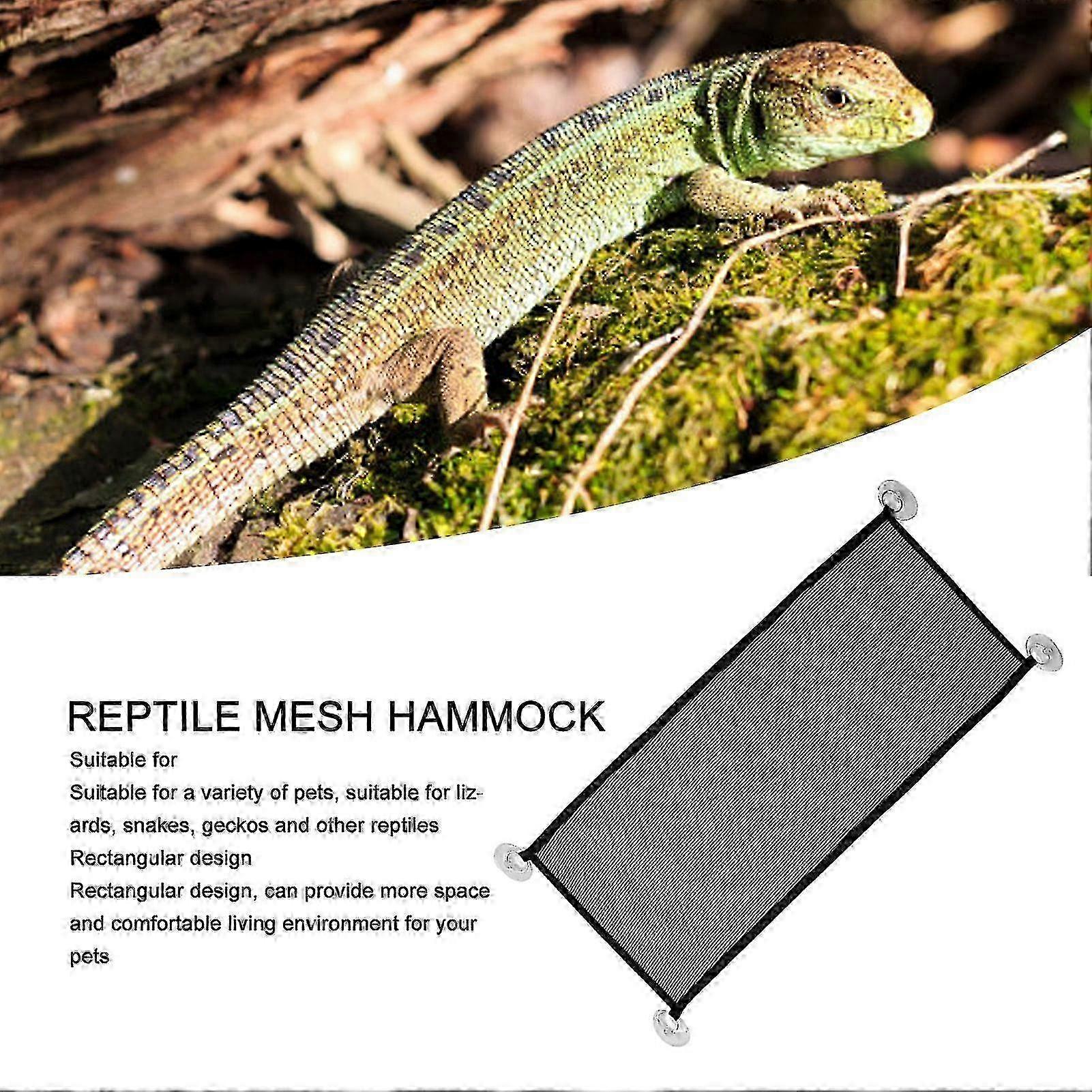 Reptile Mesh Hammock Rectangle Summer Hanging Reptile Breathable Net Hammock Bed with Suction Cups for Lizard Snake Black