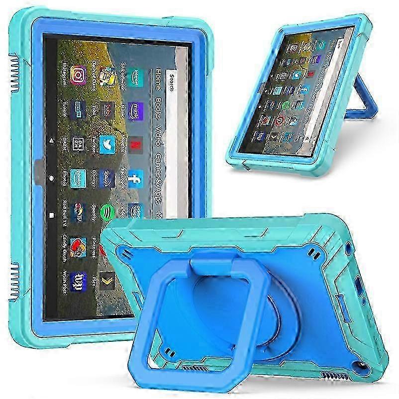For Amazon Kindle Fire HD 8 (2020) Contrast Color Shockproof Robot Silicone + PC Case with Wristband Holder 2025