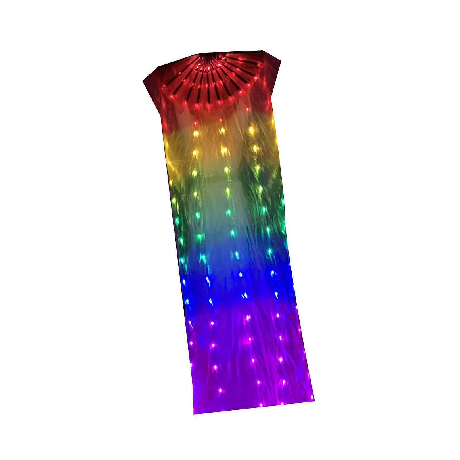 LED-lysende regnbue silkevifte forestillinger fargerikt langt sammenleggbart håndvifteslør for magedans og festdekorasjoner flerfarget