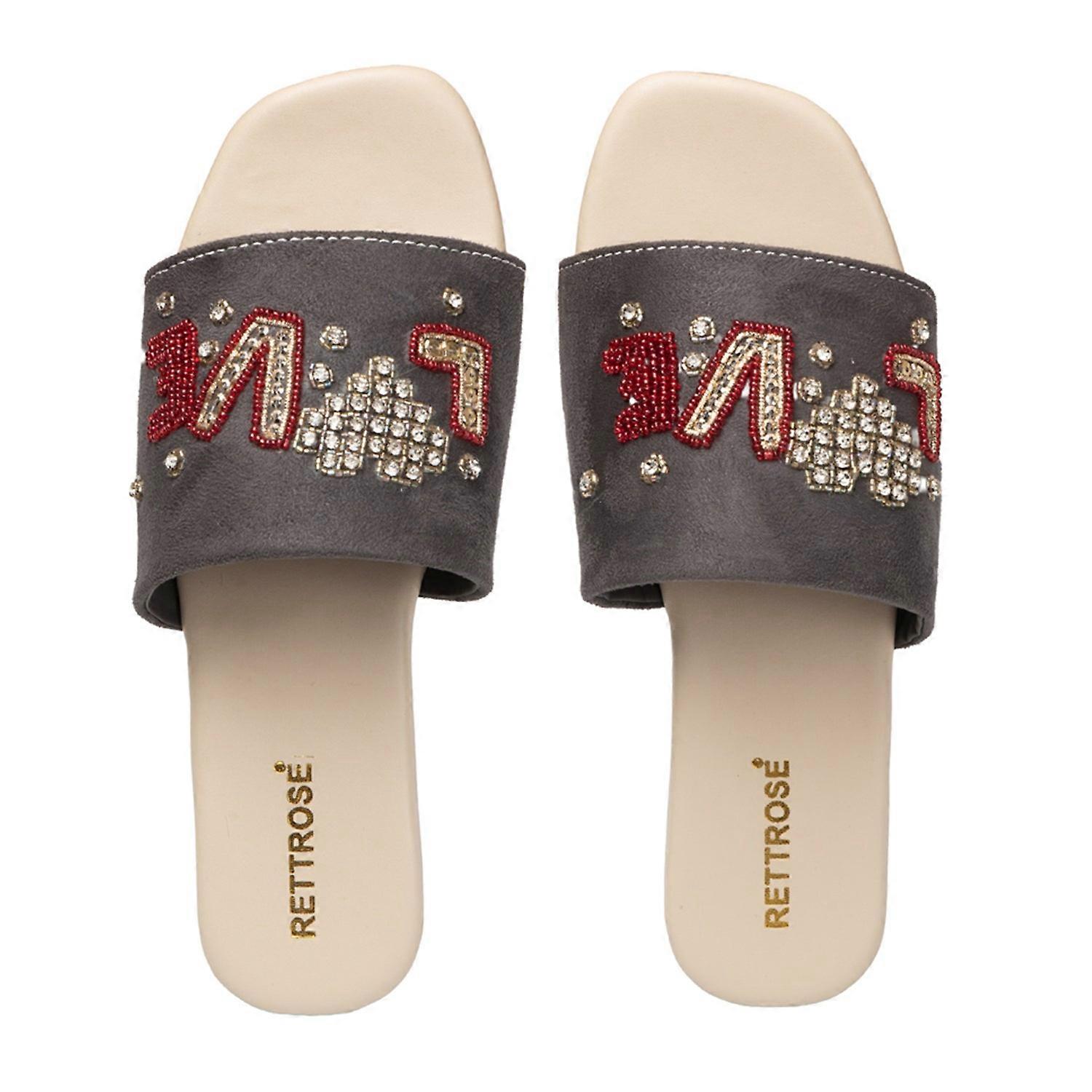 Plush embellished slip-on footwear for ladies