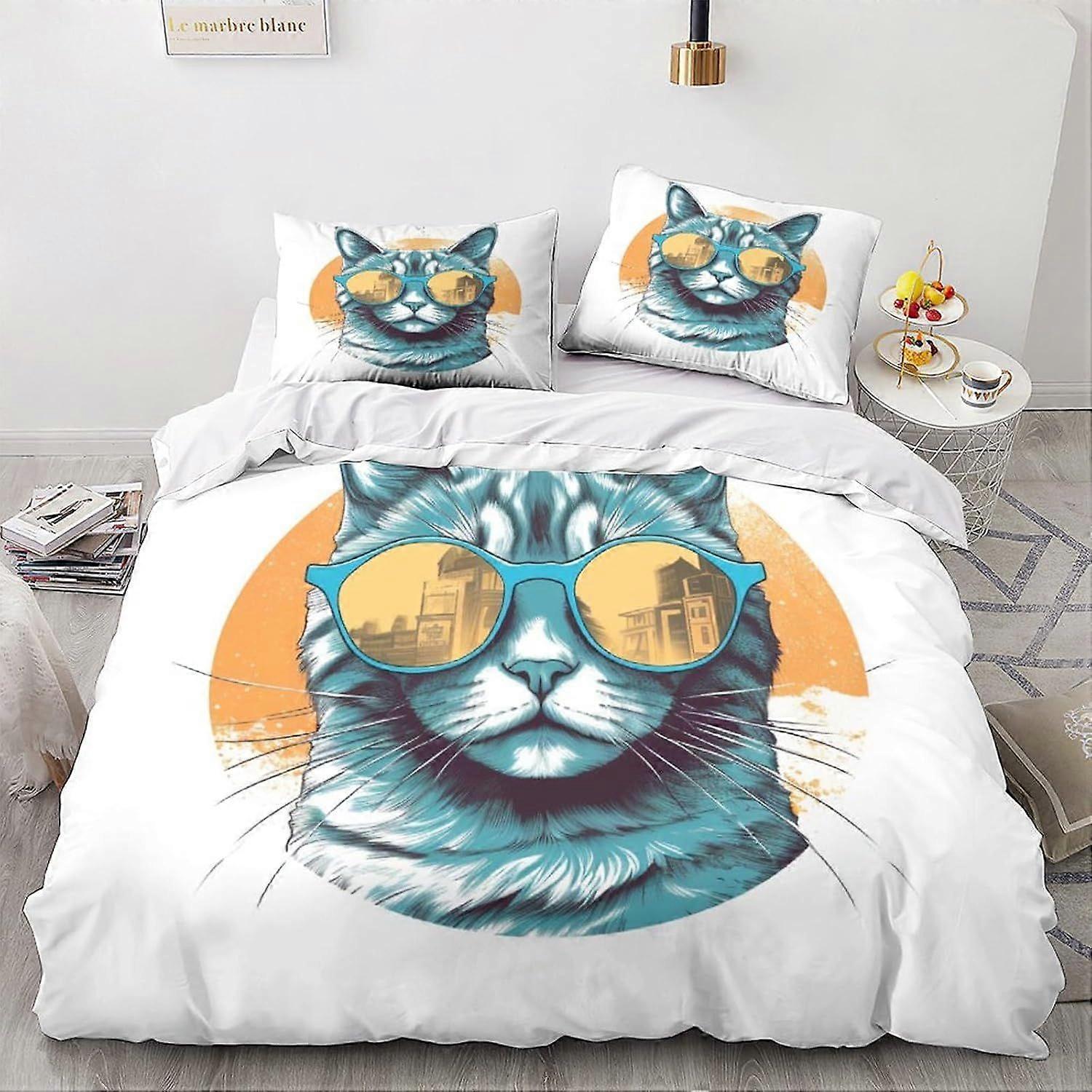 LikeEj لطيف 3D غطاء لحاف مجموعة تأثير أنيمي للأطفال والكبار المطبوعة لحاف الفراش مجموعة مع أكياس وسادة القط