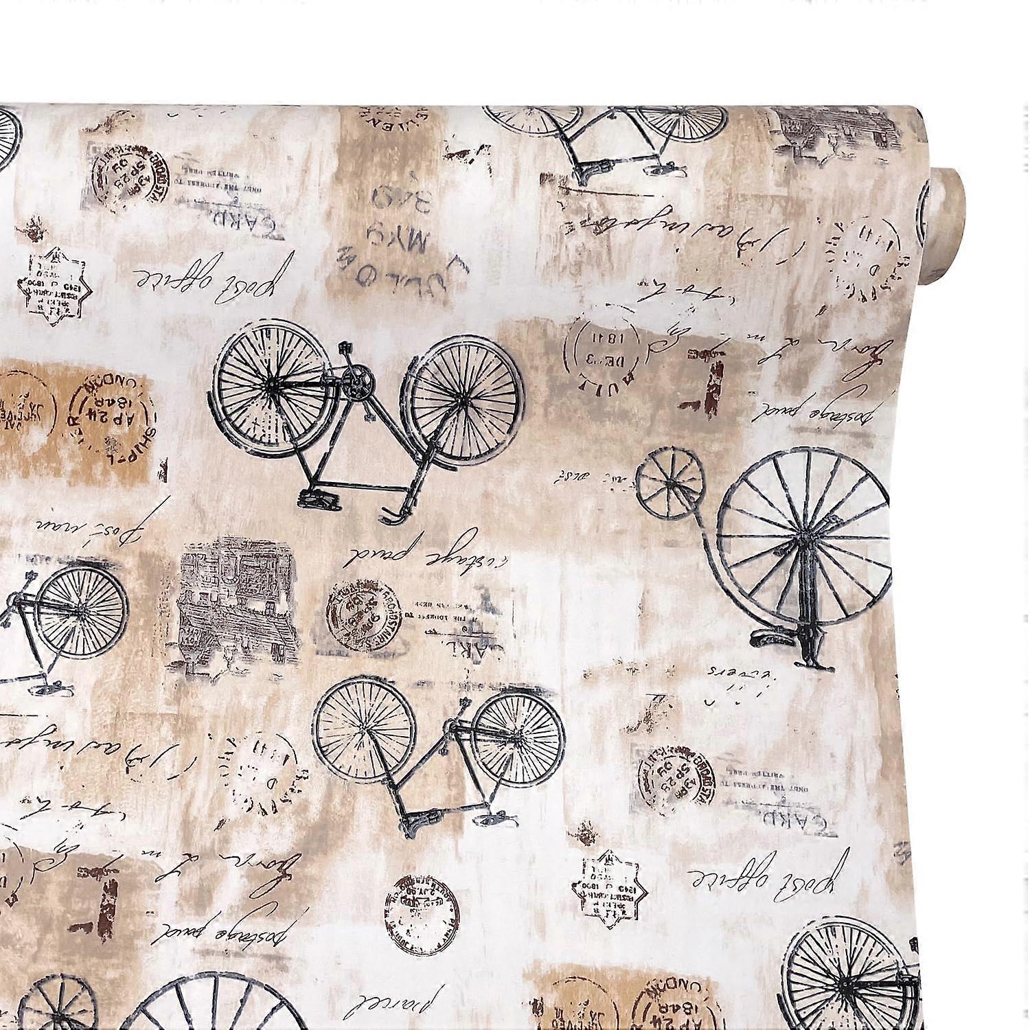 SelfAdhesive Shelf Liner with Vintage Bike Print for Drawers and Cabinets 17.7x118 in