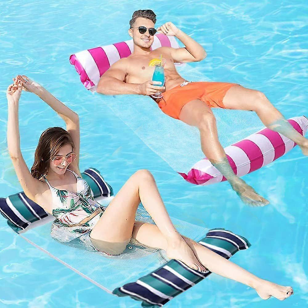 Pool Hammock, 4-in-1 Floating Hammock Floating Bed Inflatable Lounger Floating Hammock Blue Green + Rose Red