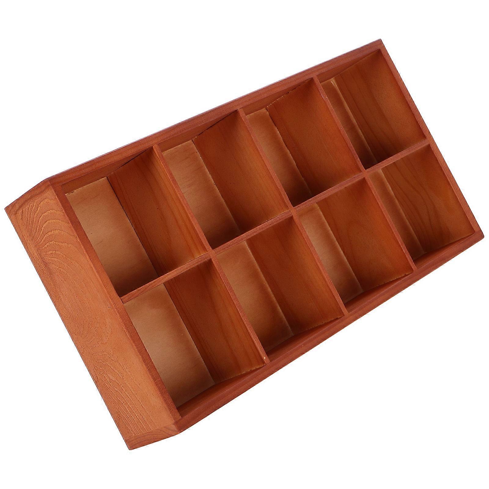 Wooden Tray Organizer For Living Room Decor Light Brown Rectangular Grid Desktop Storage 1Pack