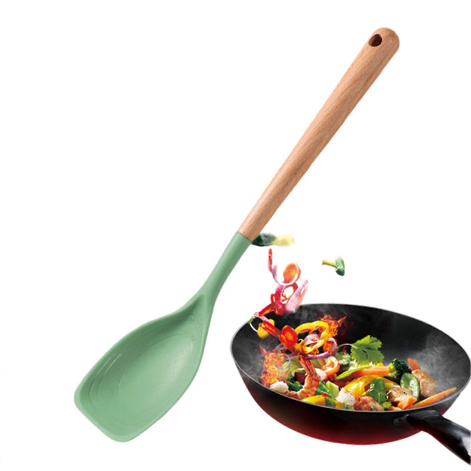 Silicone Spatula Spoon with Wooden Handle for Cooking Mixing Scraping Frying Soup Green