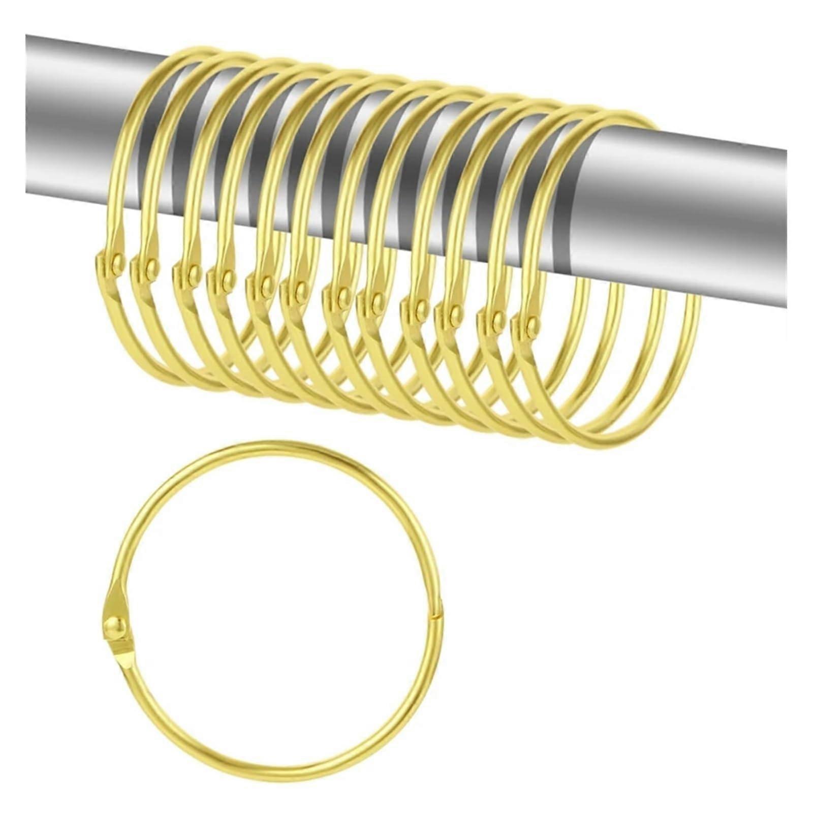 12 Pack Gold Curtain Rings with Smooth Metal Loops for Shower, Window Drapes and Rods