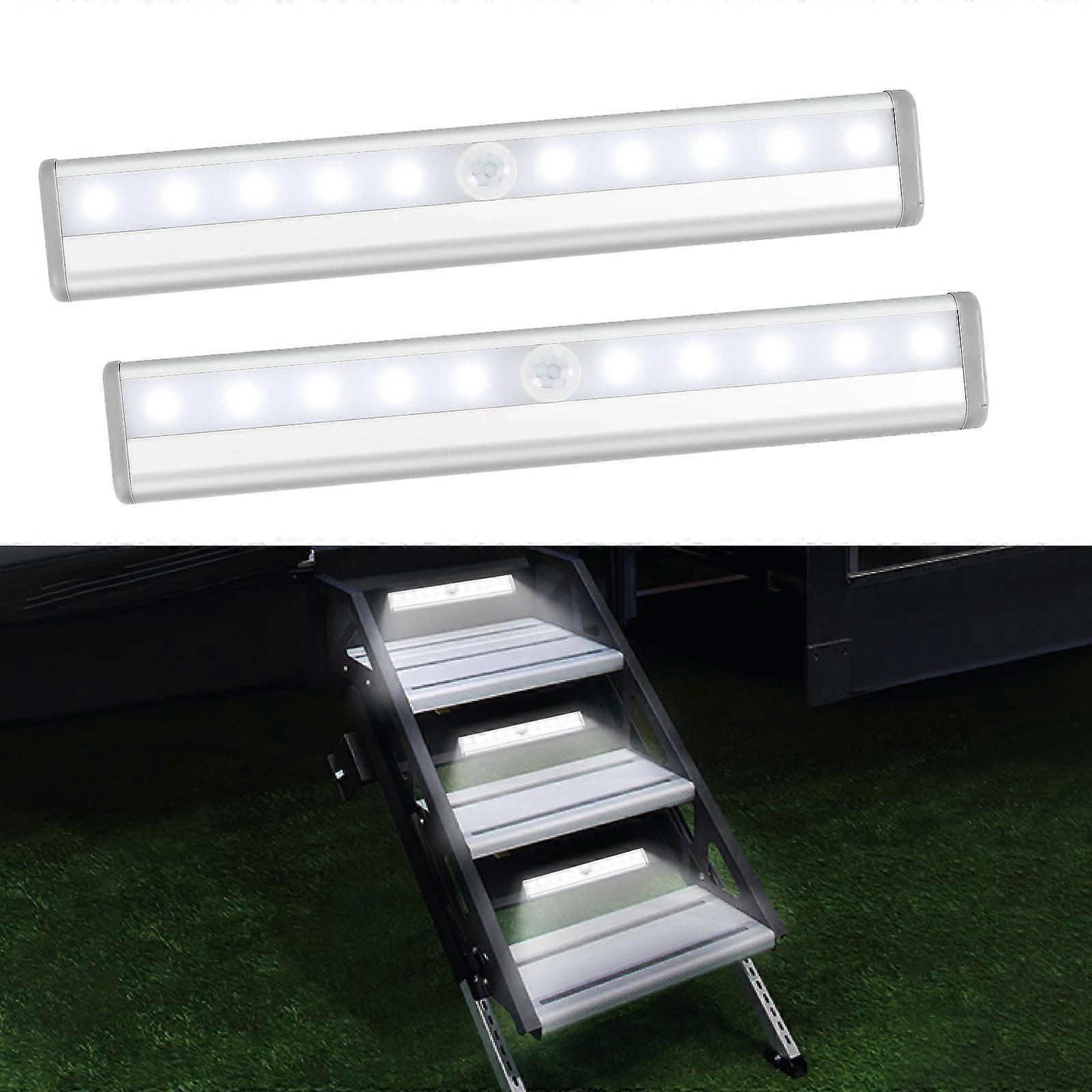 Motion Sensor LED RV Step Light Bar, Battery Operated Magnetic Mount for Camper Trailers, 2 Pack White
