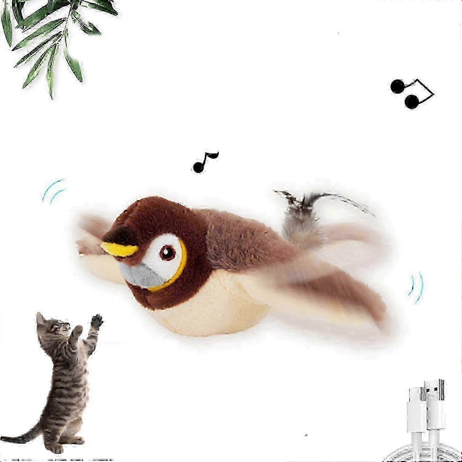 Flying and Flapping Bird Cat Toy with Realistic Chirping Interactive Design
