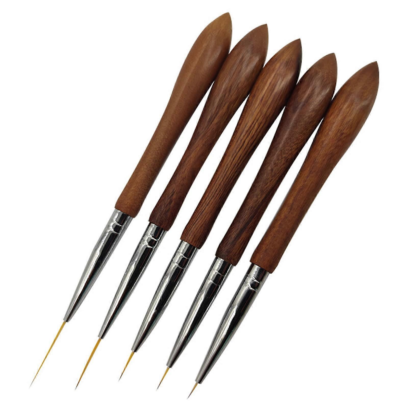 Nail Art Brushes Set 5pcs Wooden Handle UV Gel Liner for Acrylic Design with Multiple Lengths
