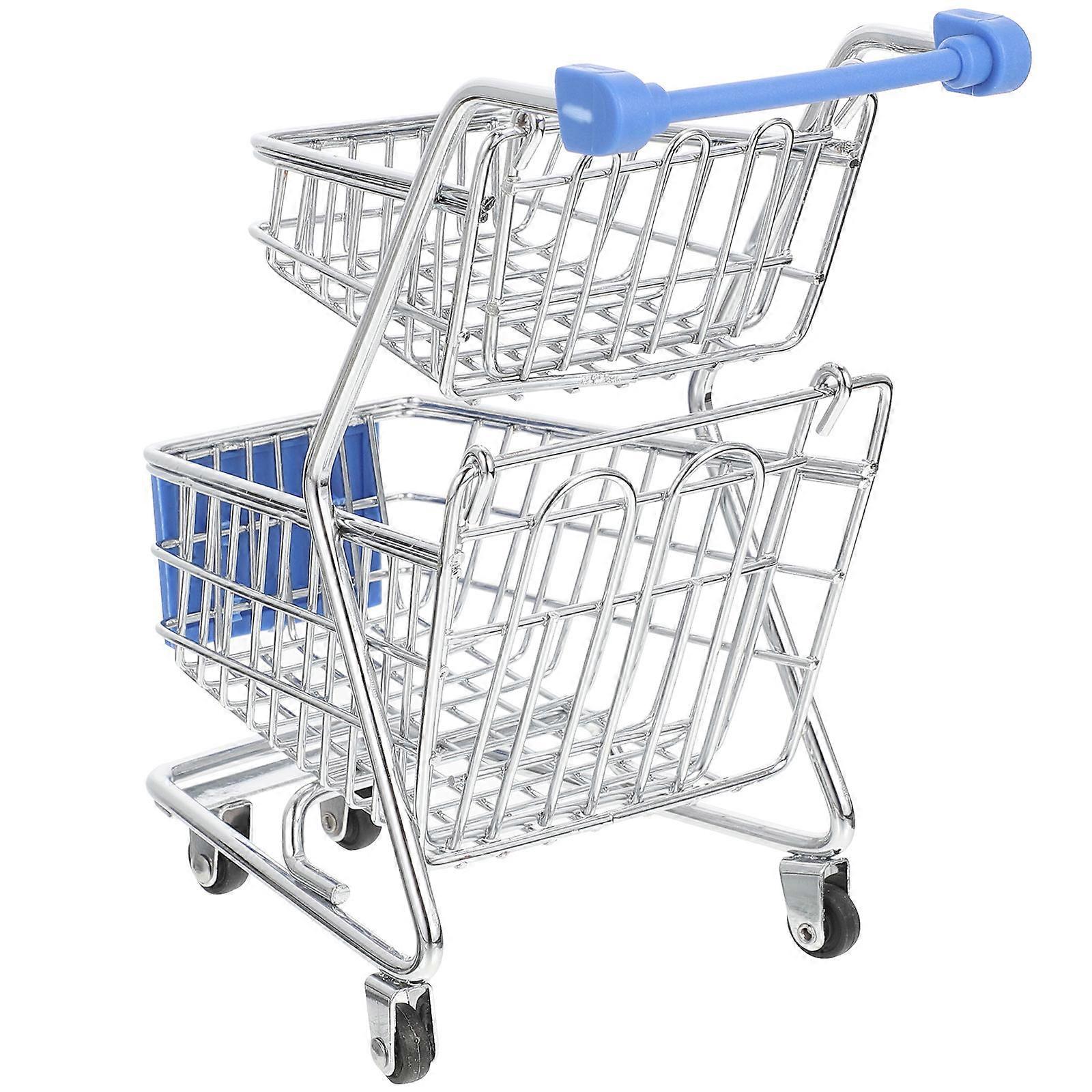 Mini Shopping Cart Handcart Toy Model for Kids 4Pcs Dark Blue