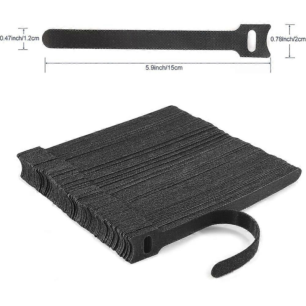 Black Releasable Cable Ties Nylon Loop Hoop Fastener Tape Cord Straps Wire Organizer Multi-Purpose Bundling Wrap Tie