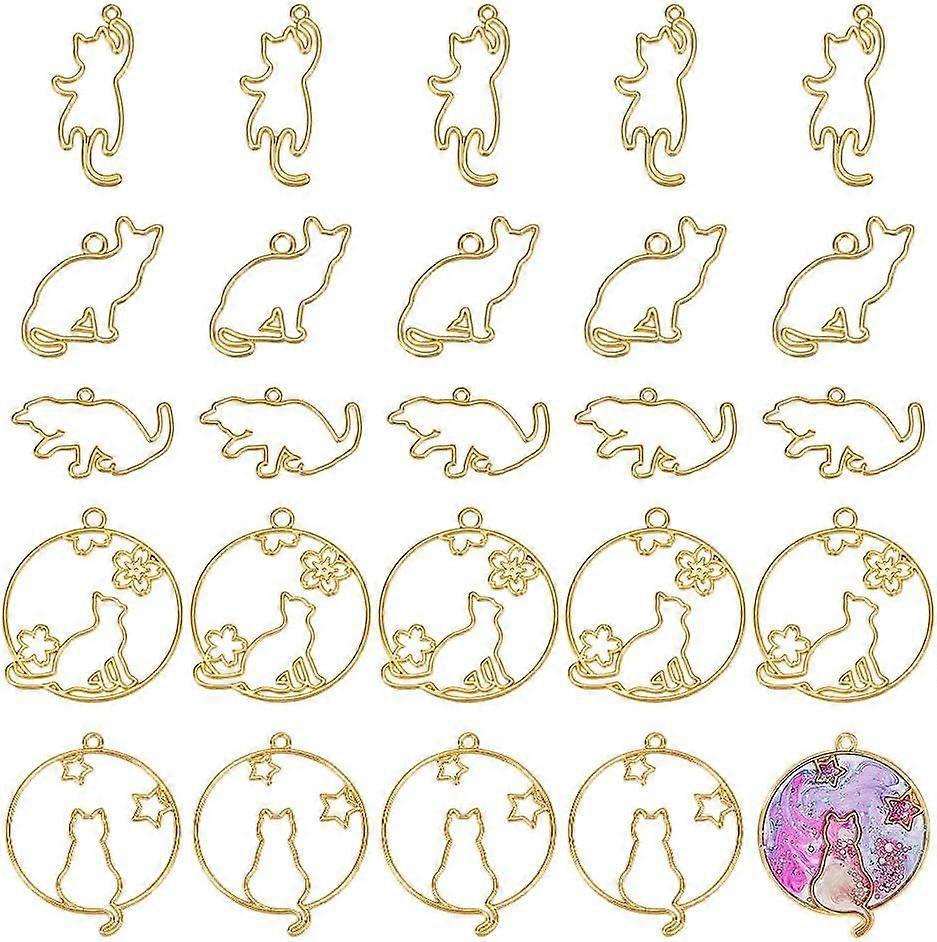 25Pcs 5 Styles Cat Open Back Bezel Pendants Cat Open Frame Pendant with Hole Hollow Frame PendantEpoxy Resin Pendants Alloy Dangle Pendant for DIY UV 