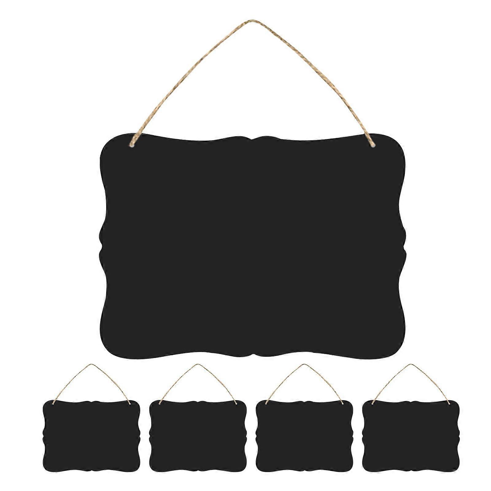 5pcs Wooden Hanging Chalkboard Sign Double Sided Blackboard Erasable Message Board with Hanging String for Menus and Notes