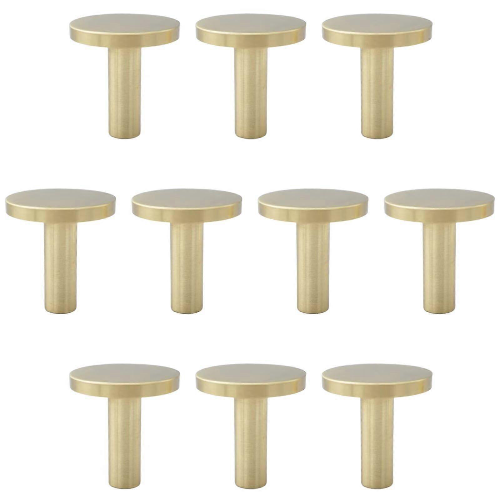 10 Pack Round Brass Cabinet Knobs 32mm Brushed Gold Finish Drawer Pulls for Kitchen and Wardrobe