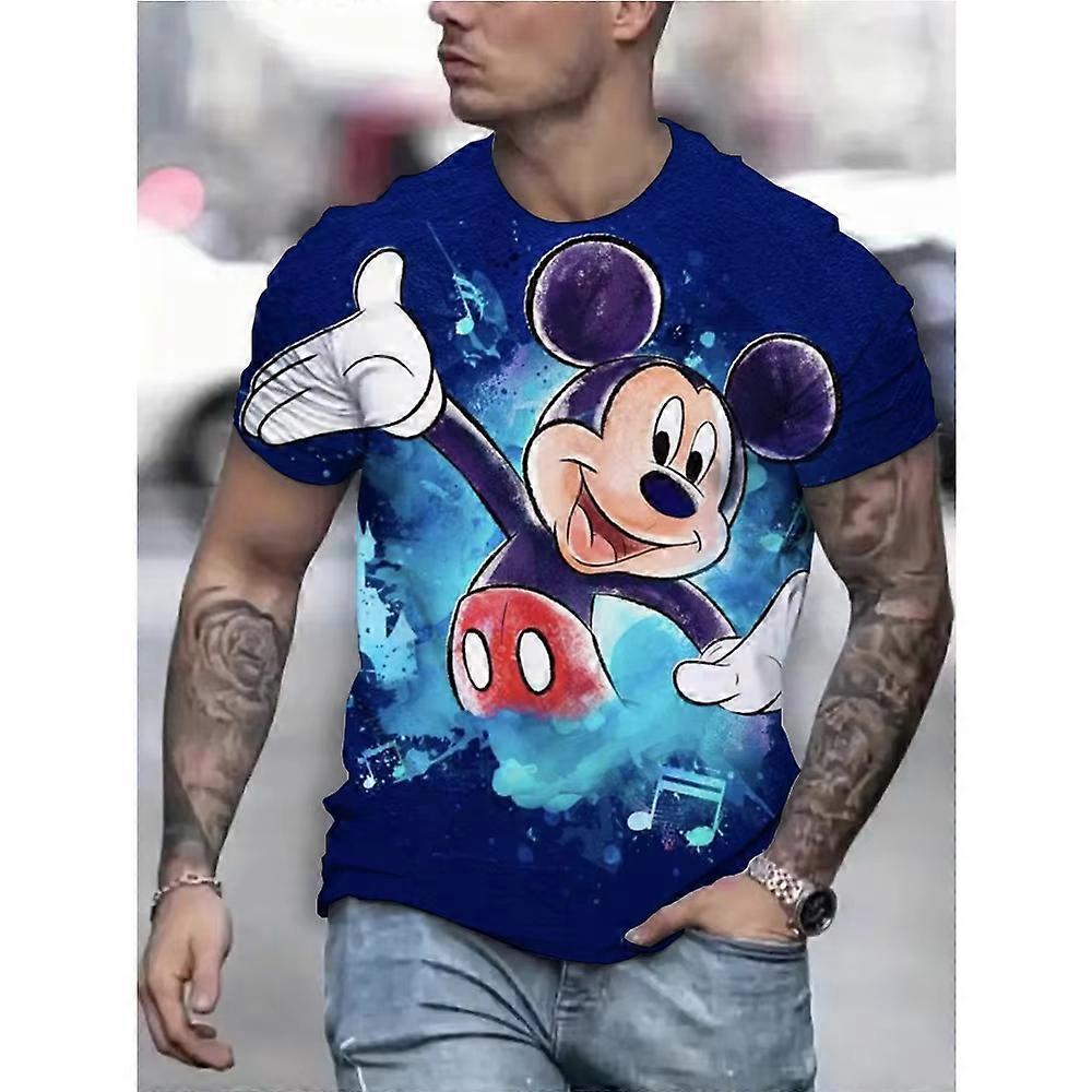 T-shirt manches courtes col rond pour homme, estival et d��contract��, Vintage, surdimensionn��, imprim�� en 3D, Disney Mickey Mouse, 2026