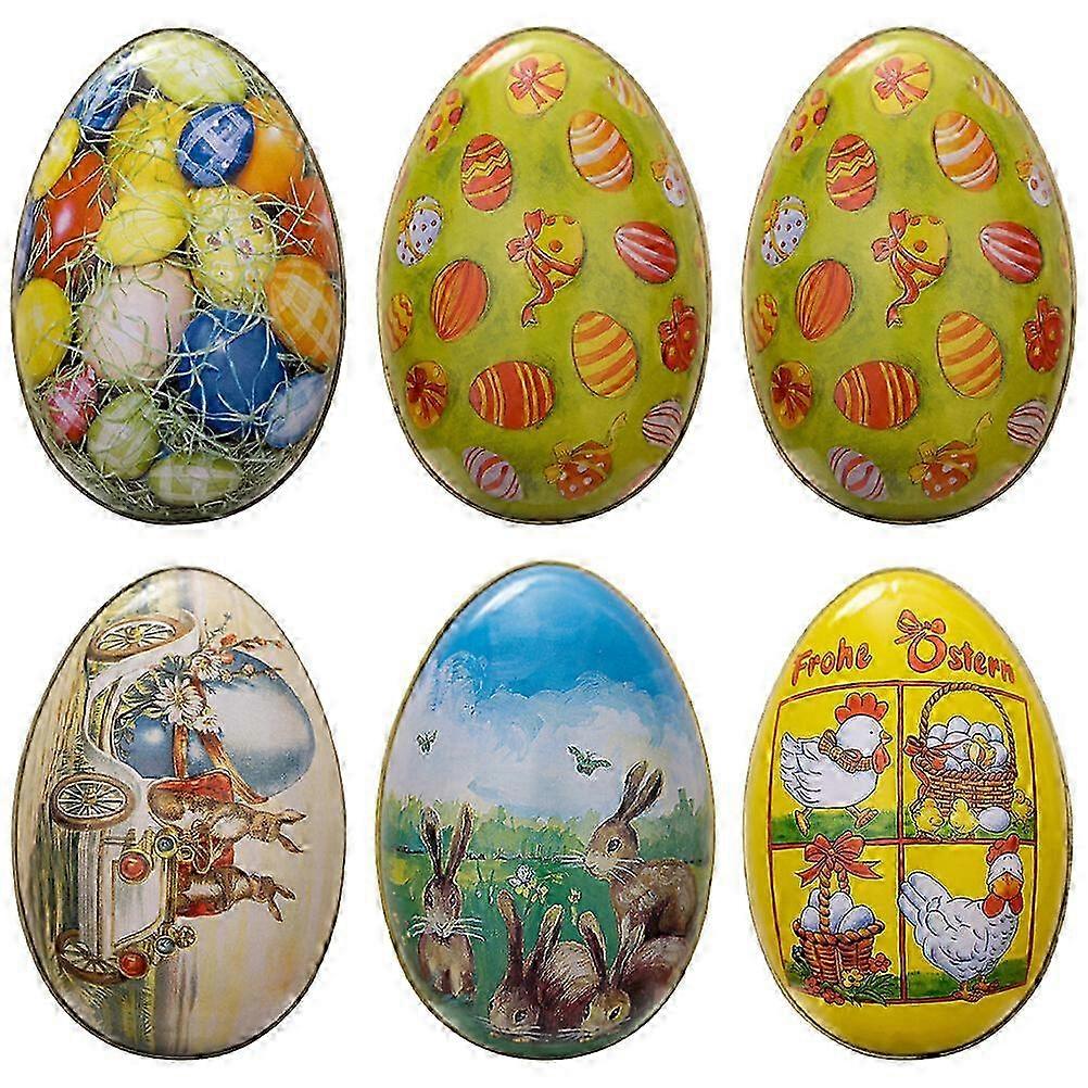 2026 6Pcs Metal Easter Eggs Shaped Candy Box Holder Cookie Container Easter Chocolate Box