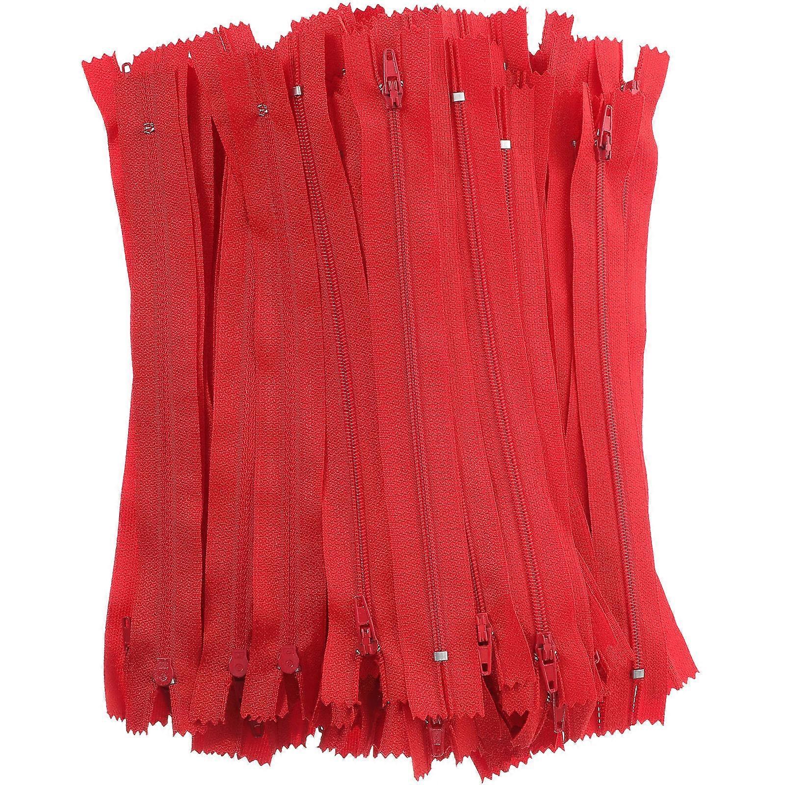 Nylon Zippers for Sewing with Smooth Pull Red Color for DIY Use 100Pcs