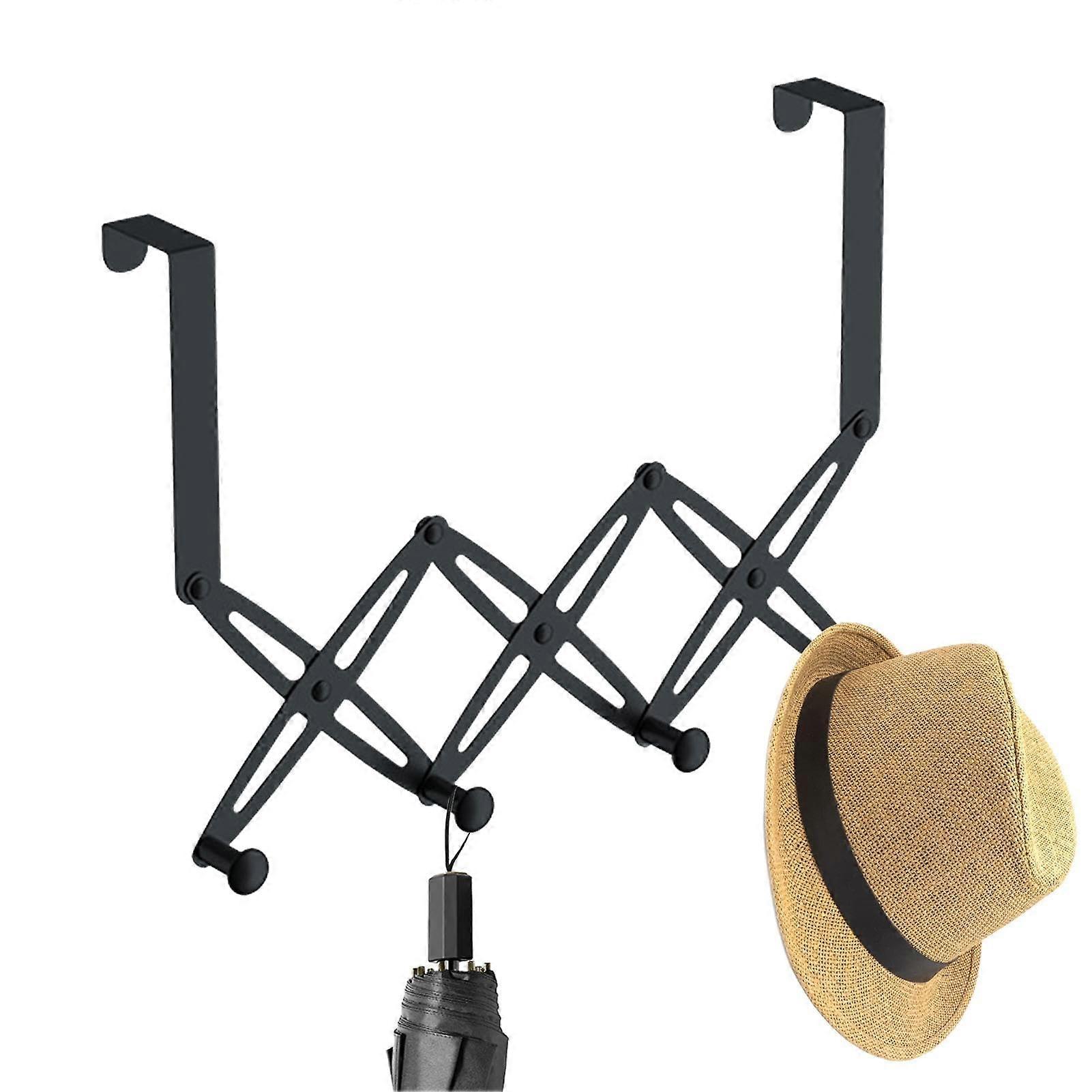 Over the Door Hanger with Adjustable Telescopic Multi Hooks, SpaceSaving Clothes Organizer, Black