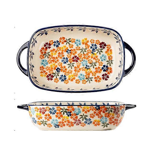 Large Ceramic Baking Dish Deep Lasagna Pan with Handle, Oven Safe Floral Bakeware 1PC