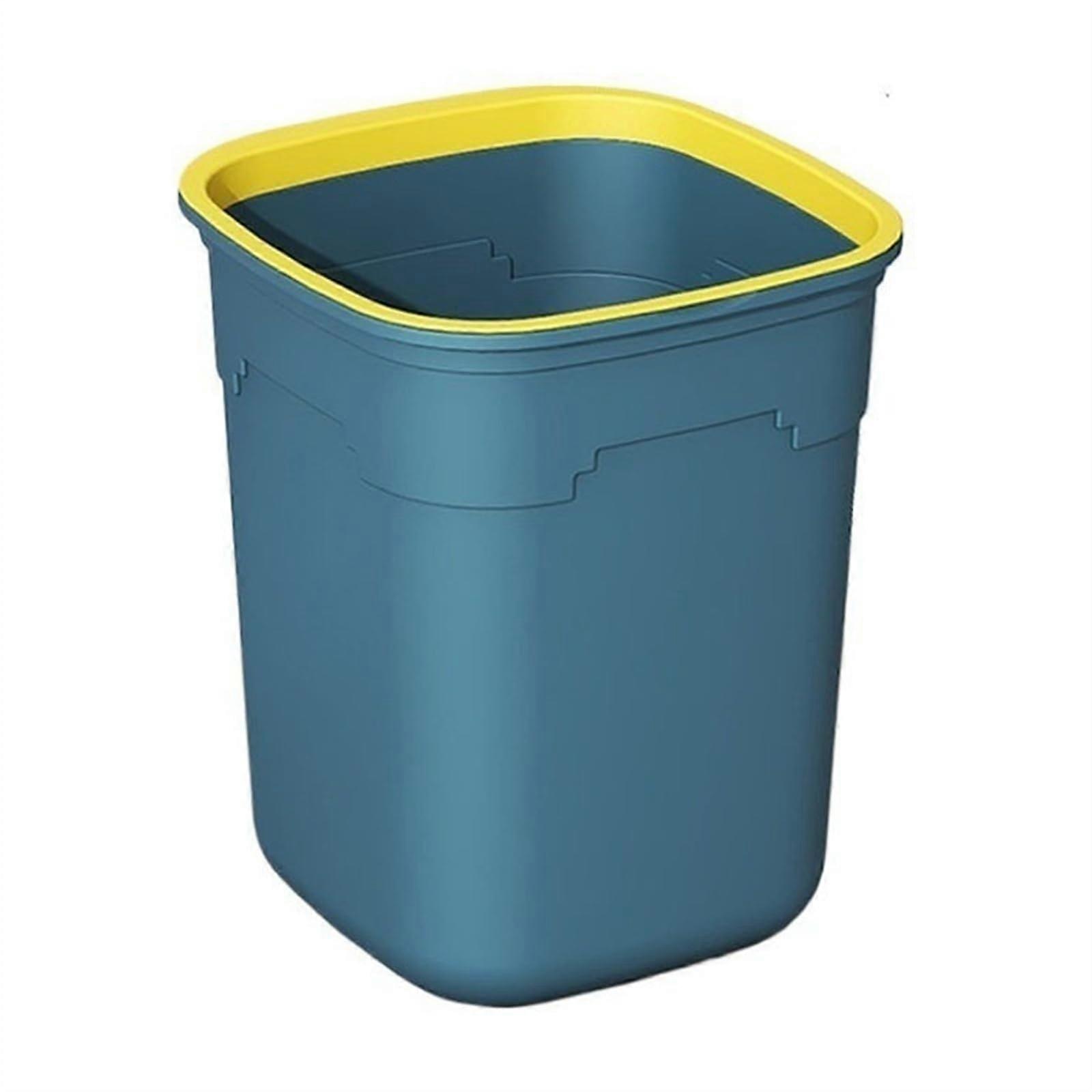 Trash Can Square Plastic Waste Bin with Open  and Press Ring for Kitchen Bathroom L Blue