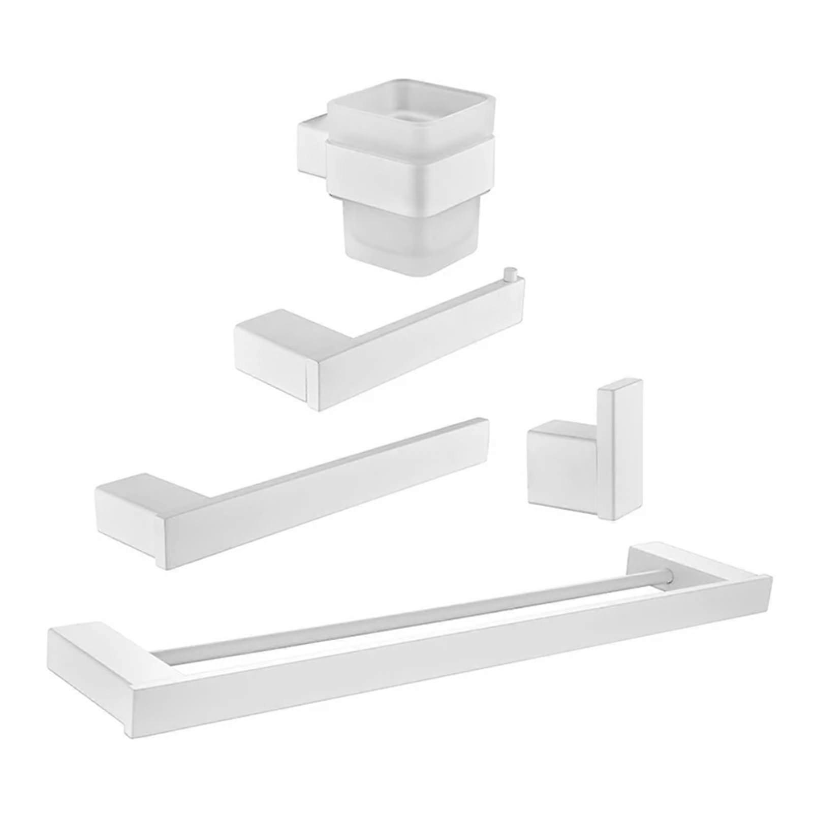 White Wall Mounted Bathroom Hardware Set with Towel Stand Hook Roll Holder Toothbrush Rack