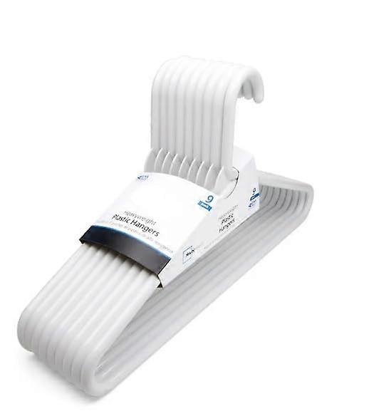 White Heavy Duty Plastic Clothes Hangers 9 Pack Extra Strong Space Saving for Closet and Laundry