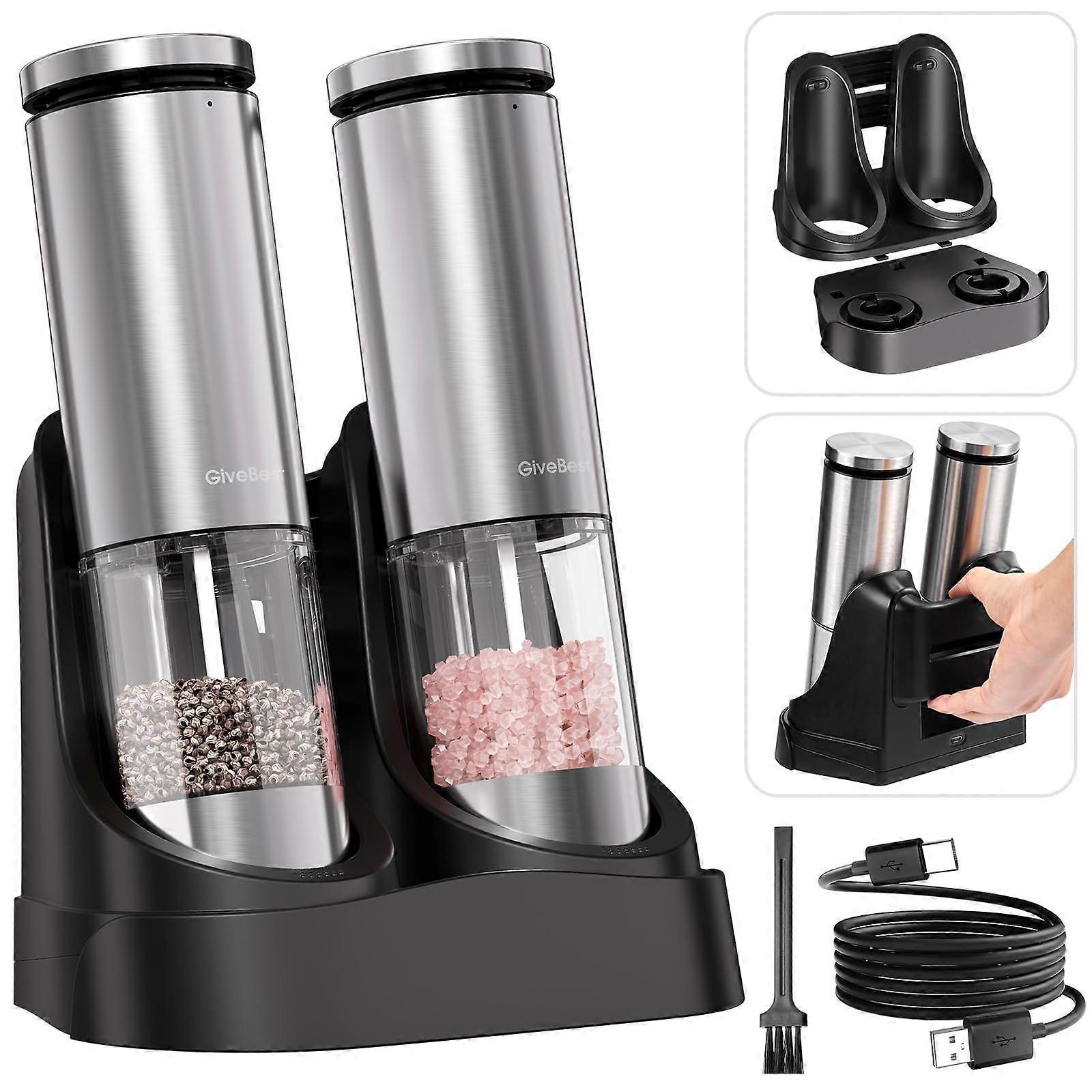 Electric Salt and Pepper Grinder Set with LED Light, Adjustable Coarseness, 100ML USB Rechargeable