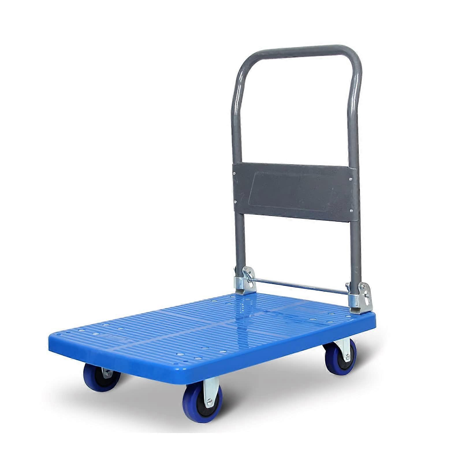 Heavy Duty Folding Platform Cart with Durable Plastic Deck and Silent Wheels, Blue
