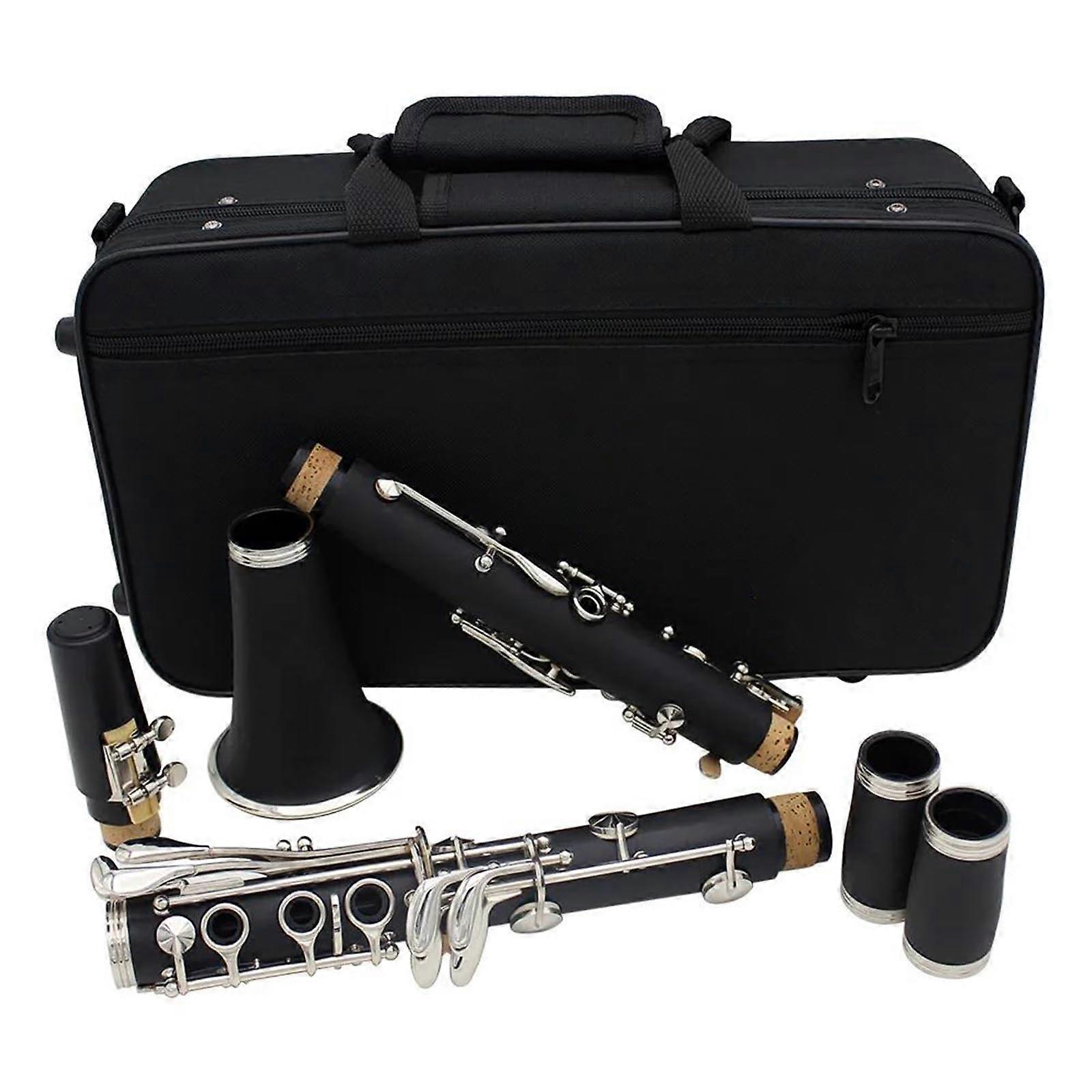 Professional Bb Clarinet 17 Key B Flat Bakelite Woodwind with Case, Fast Key Response, Bright Tone