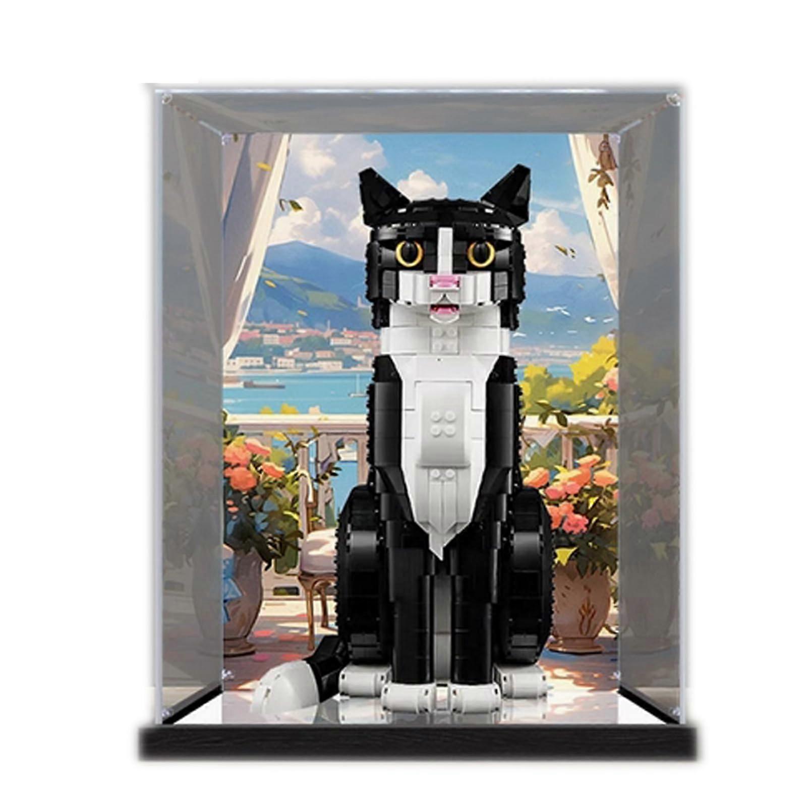 Acrylic Display Case for  21349 Tuxedo Cat, Clear Dustproof Display Box with Painted Background