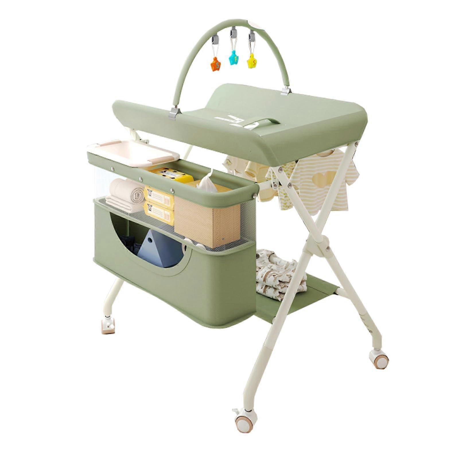 Baby Changing Table with Wheels, Foldable Diaper Changing Station with Storage, Ergonomic Height Design (Green)