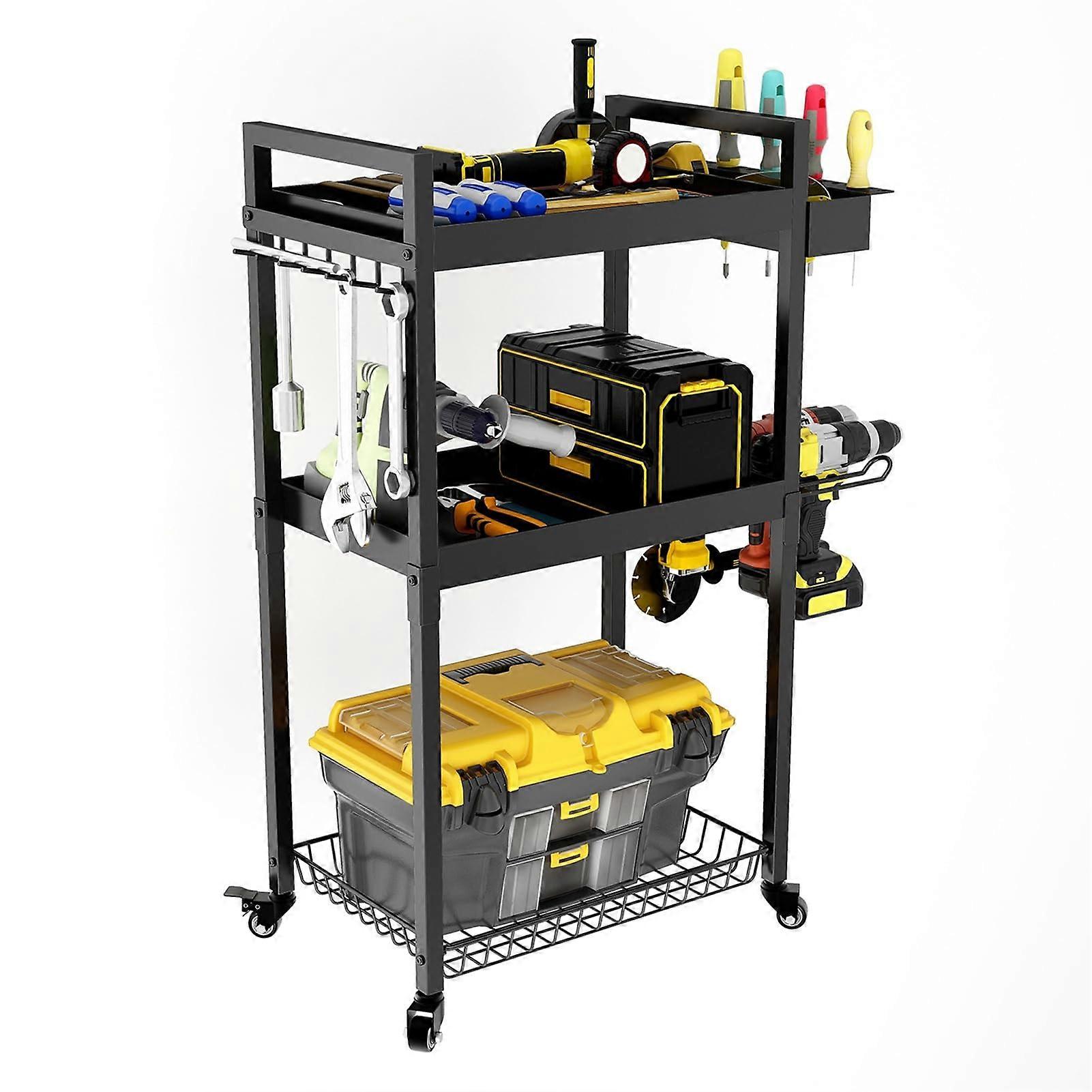 Heavy Duty 3Layer Rolling Tool Organizer Cart with Wheels for Garage and Workshop Storage, Black