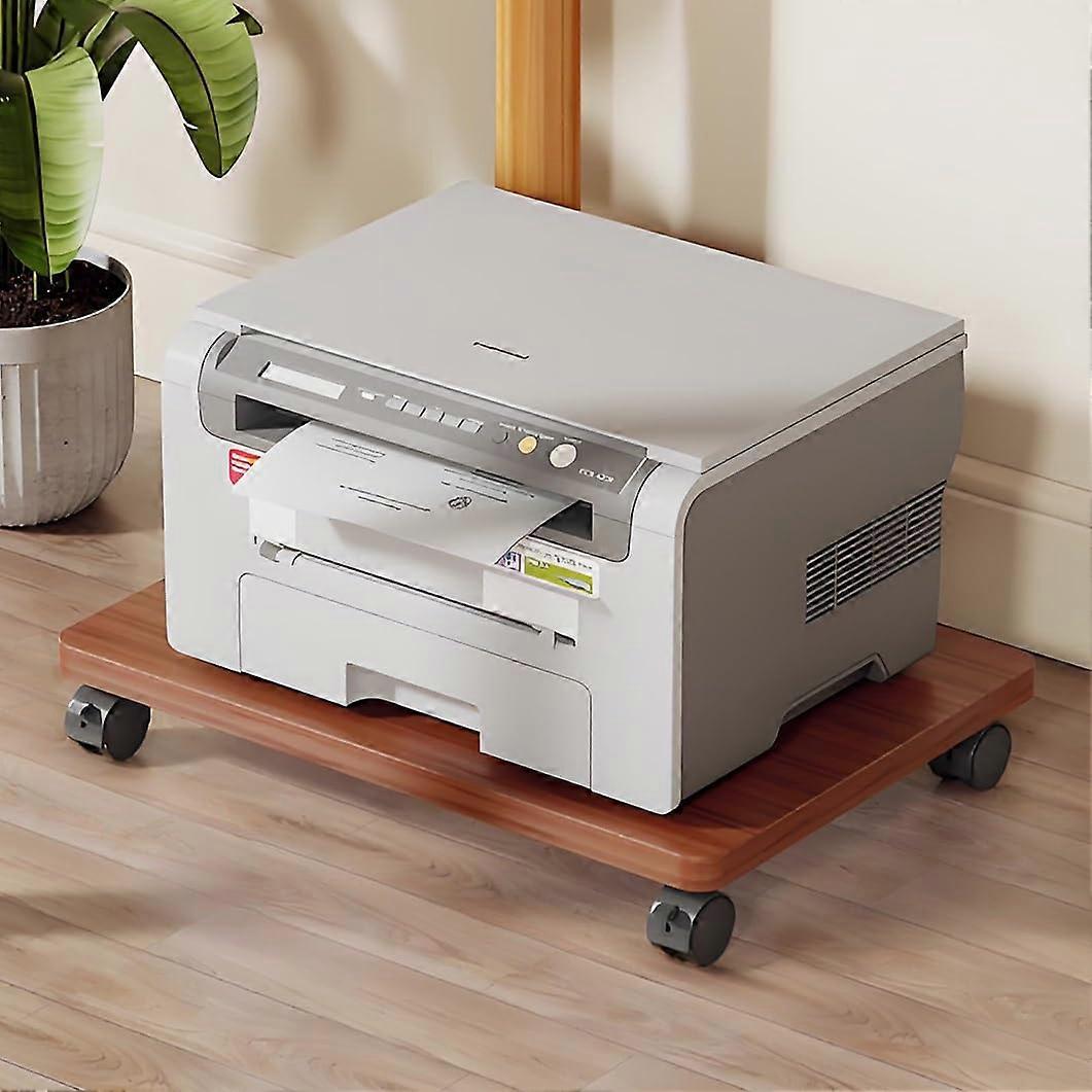 Printer Stand with Lockable Rolling Wheels, Compact Under Desk Cart, Storage Shelf, Walnut Finish