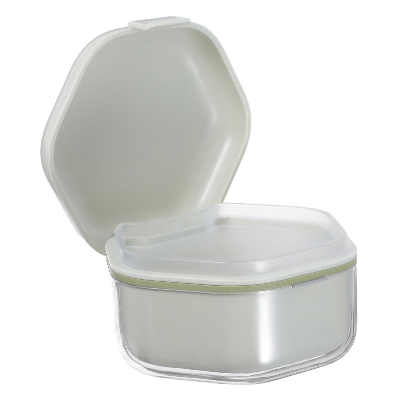 Denture Case with Dual Layer Retainer Holder, Travel Cleaning Box, Lightweight Light Green