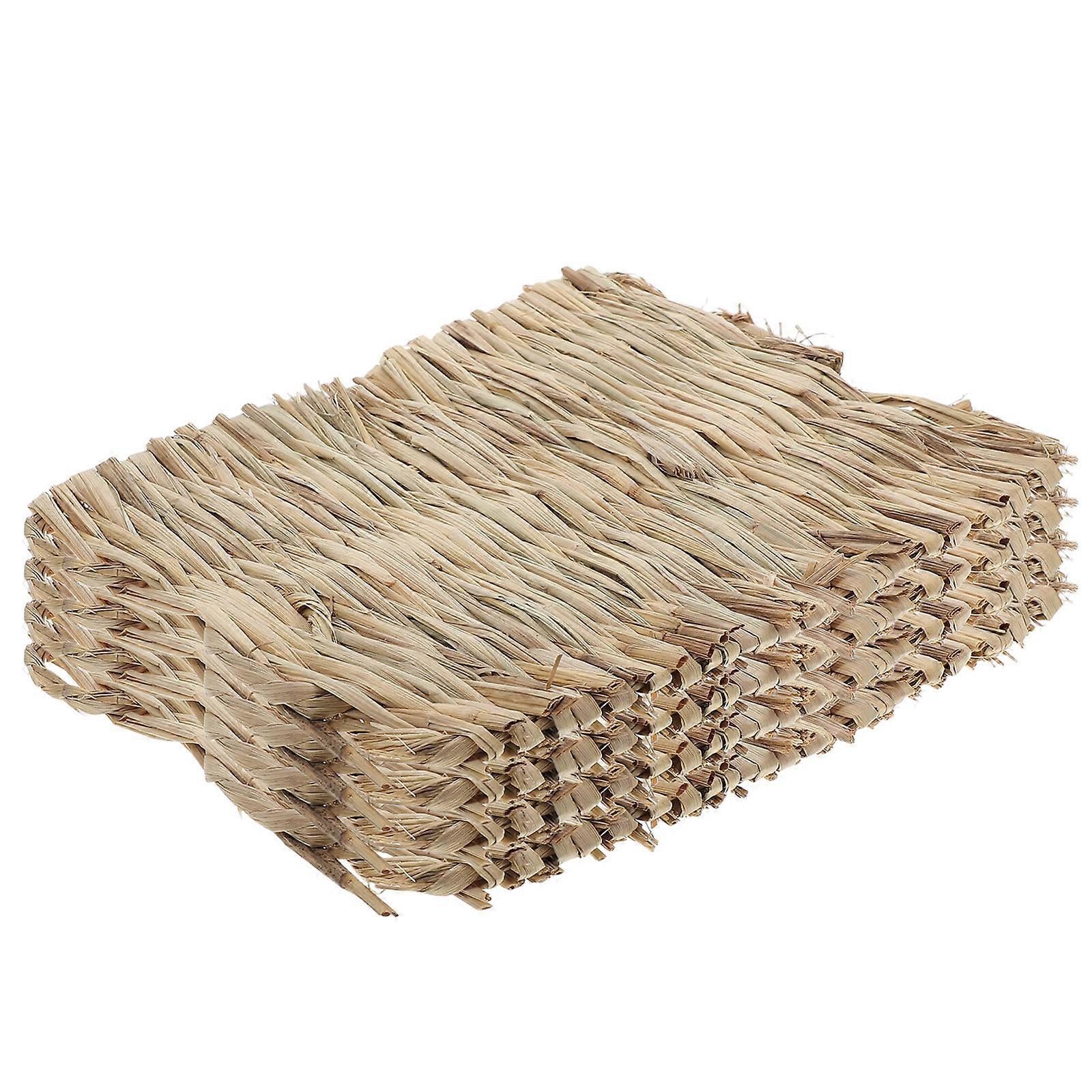 4Pcs Khaki Natural Grass Mats for Pet Nesting Durable and Safe Use