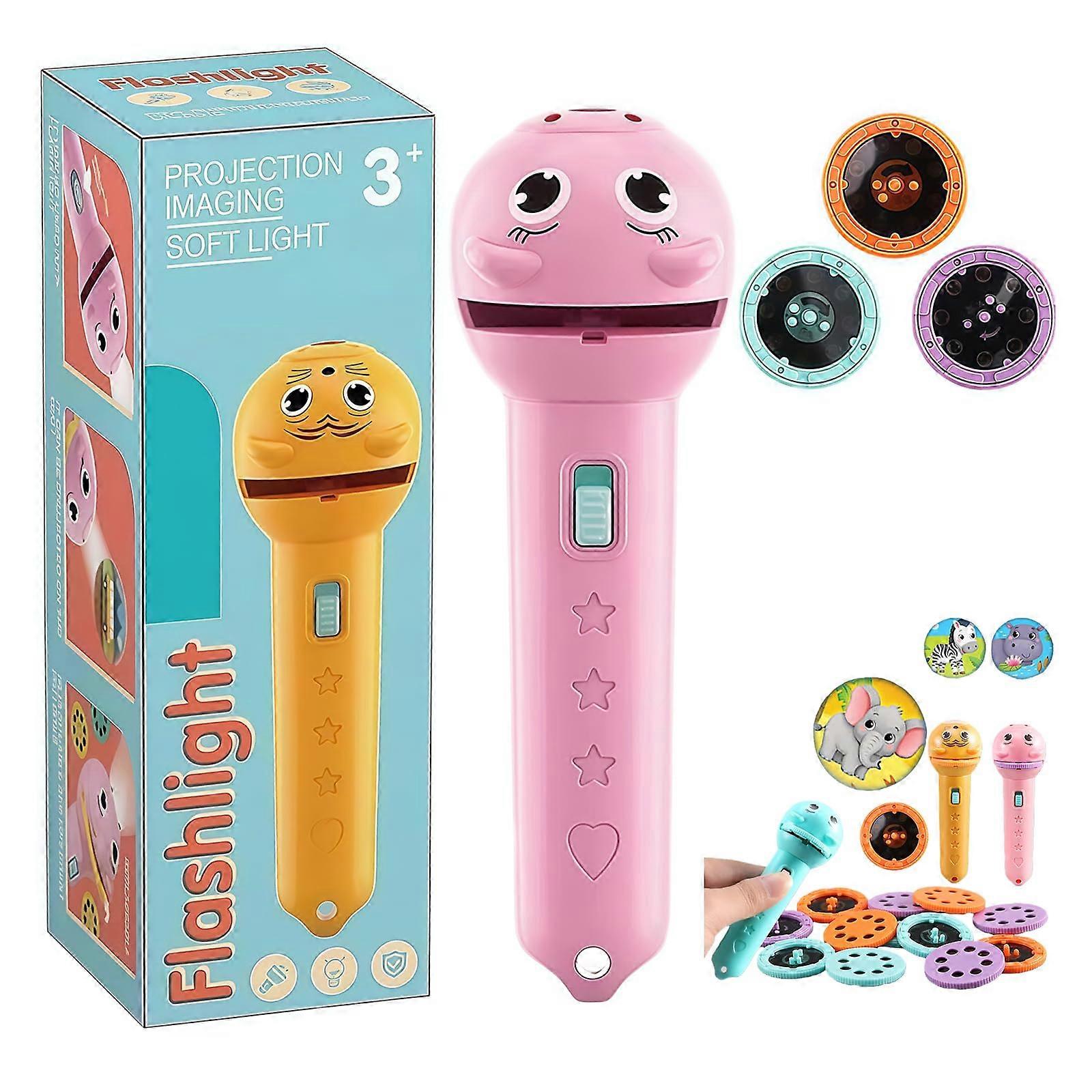 Kids Projection Torch Light Toy with 3 Slides and 24 Patterns, Educational MultiMode Pink Flashlight