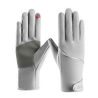 Guantes de cuero de invierno para mujeres Pantalla táctil de lana forrada a prueba de viento Guantes de vestir de moda de gamuza cálida