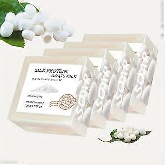 4 Pcs 100g Handmade Soap with Silk Protein and Goats Milk, Moisturizing Brightening Deep Cleansing, Light Beige for Face and Body